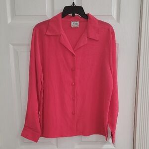 Nikki  Women's Pink Blouse Size 12 Button Up Long Sleeve
